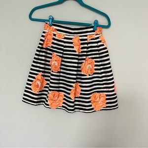 Tenki Navy Blue White Striped Neon Pink Floral A-Line Skirt Size M/L